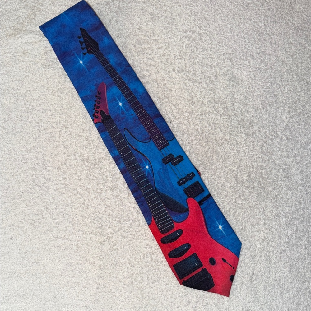 VTG Ralph Marlin Electric Guitar Printed Tie Retro 90s Music Teacher Colorful
